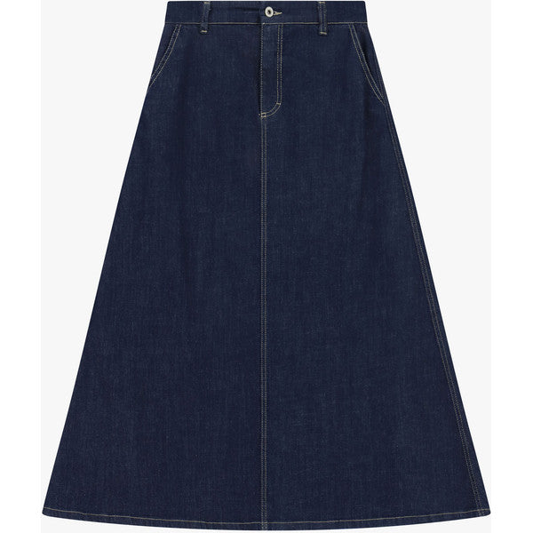 Please A-Shape jeansskjørt i blå denim til dame, sett forfra
