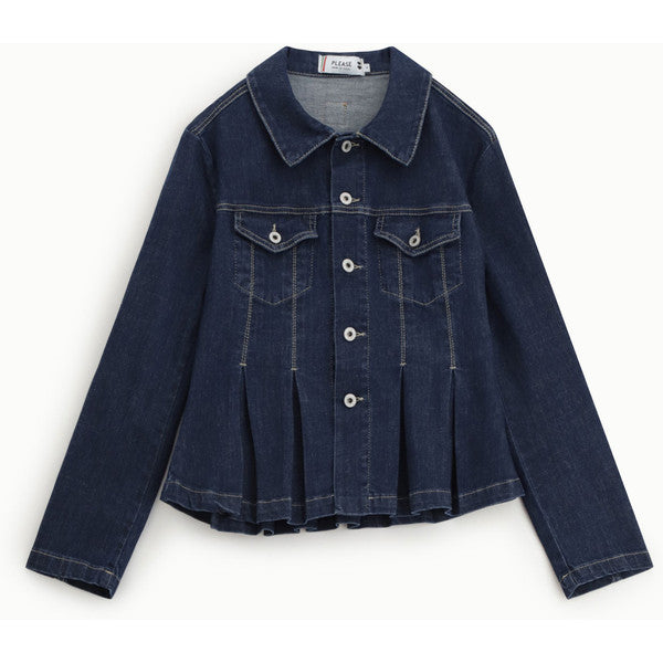 Please Marie jeansjakke i mørk blå denim til dame, sett forfra