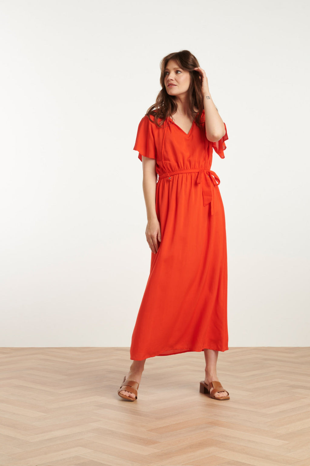 LANG VISKOSE KJOLE DRESS – Rød