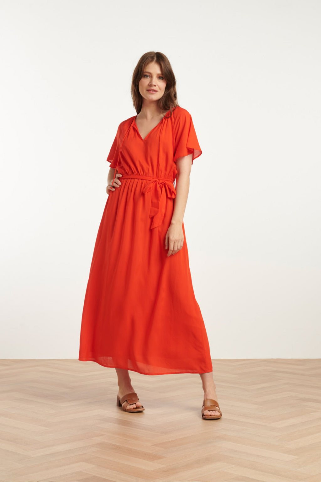 LANG VISKOSE KJOLE DRESS – Rød