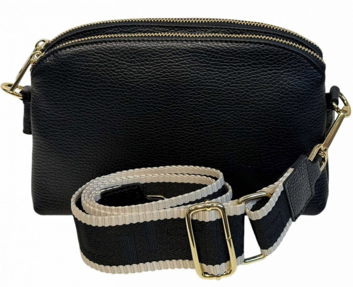 SKINNVESKE MED BRED VEVD REIM BLACK – Svart