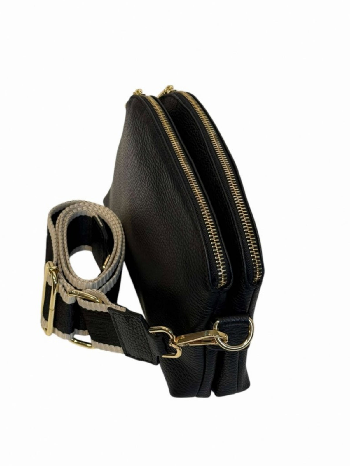 SKINNVESKE MED BRED VEVD REIM BLACK – Svart