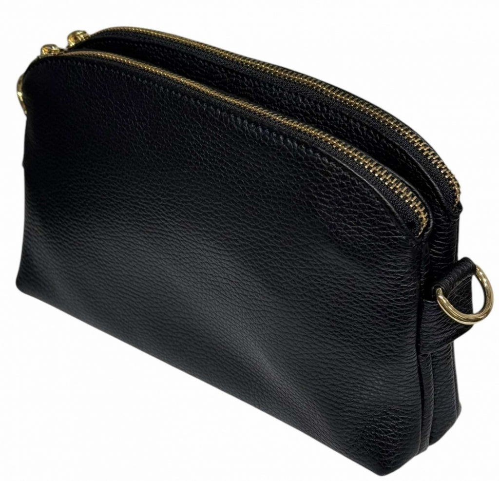 SKINNVESKE MED BRED VEVD REIM BLACK – Svart