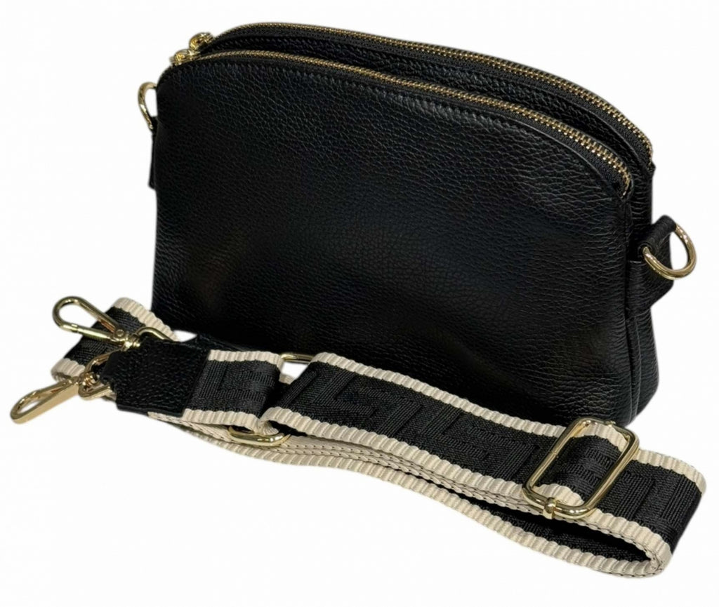 SKINNVESKE MED BRED VEVD REIM BLACK – Svart