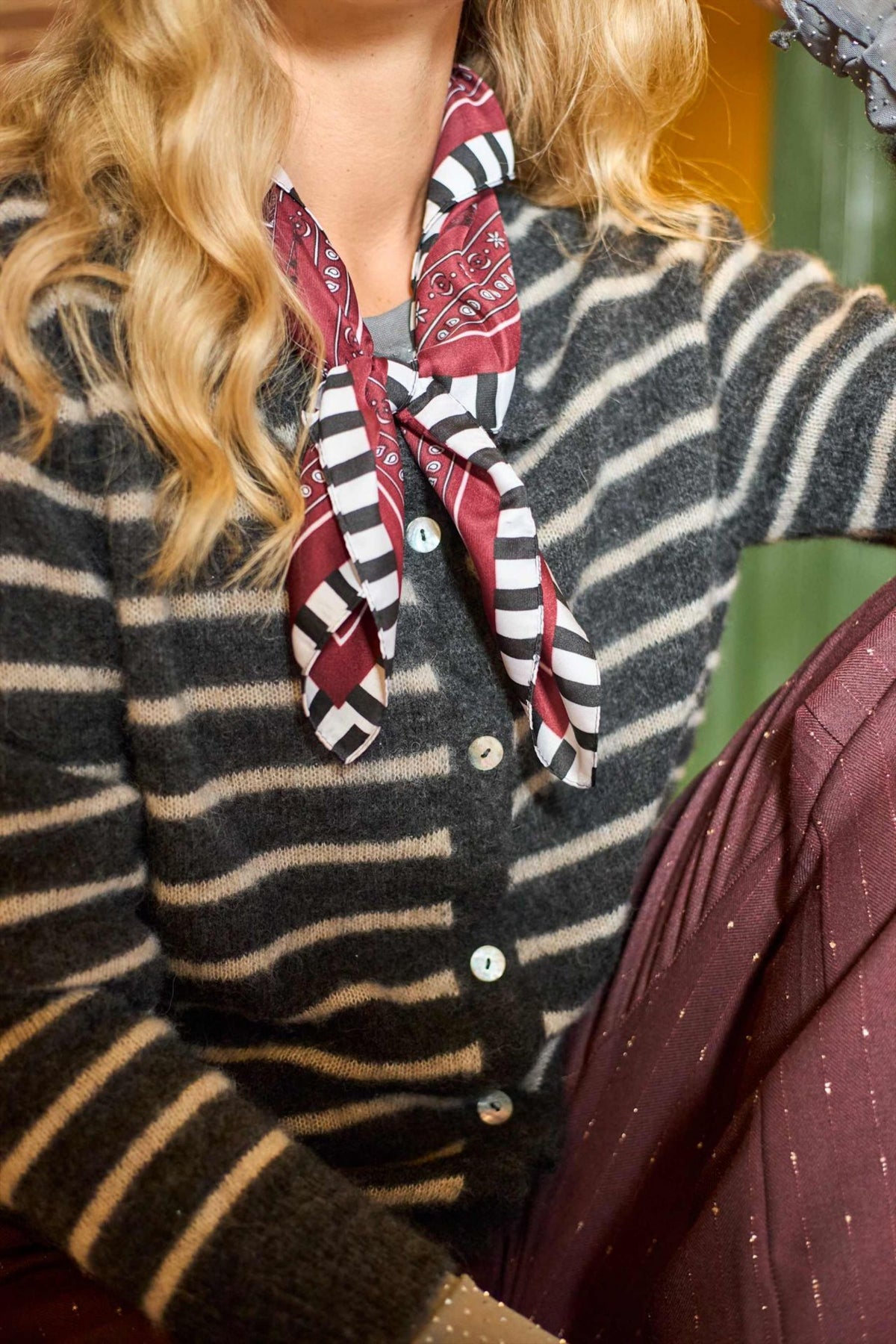 DELL STRIPED CARDIGAN – Beige