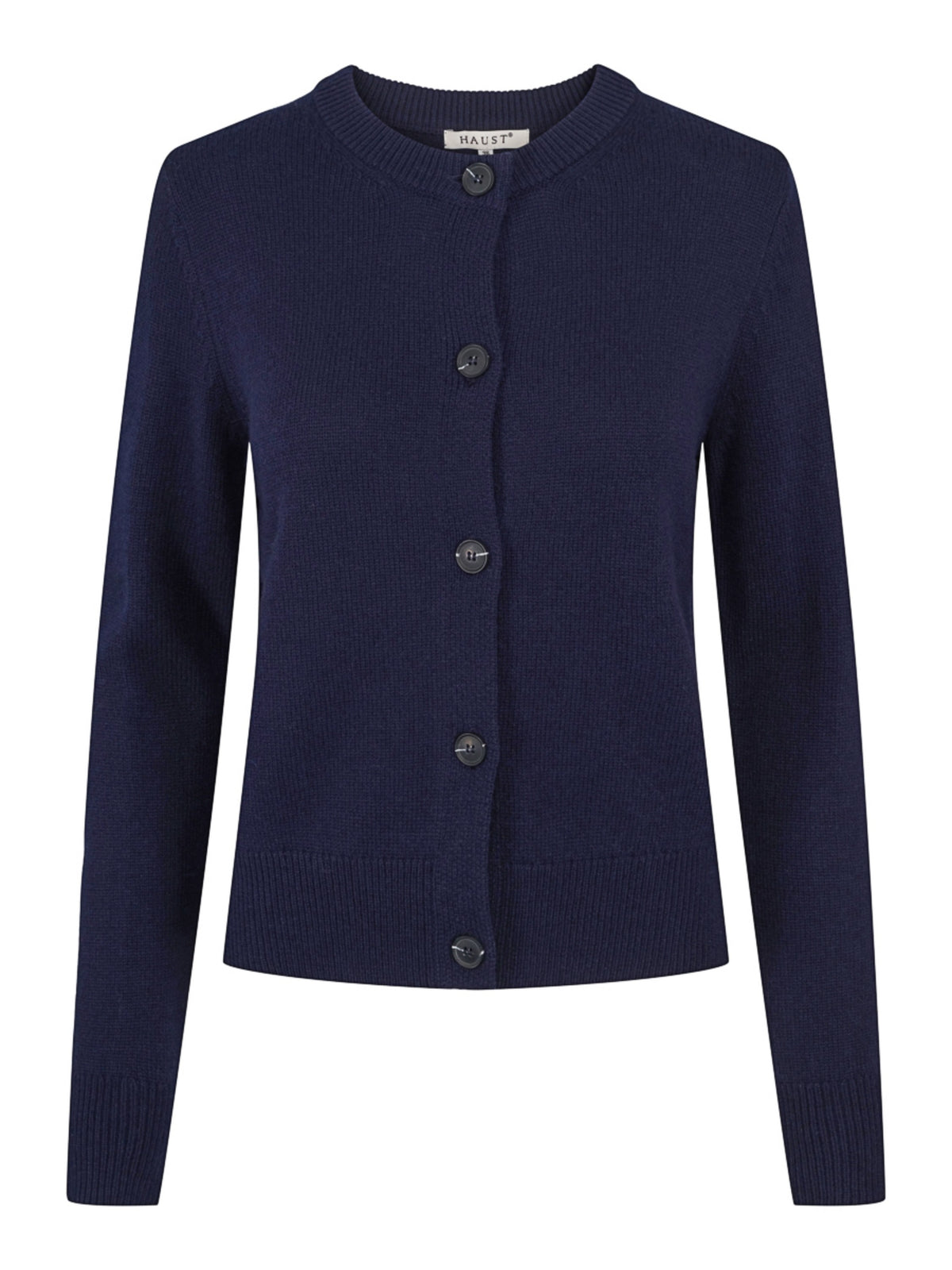 HAUST CLASSIC KNITTED CRADIGAN ROUND NECK NAVY – Blå