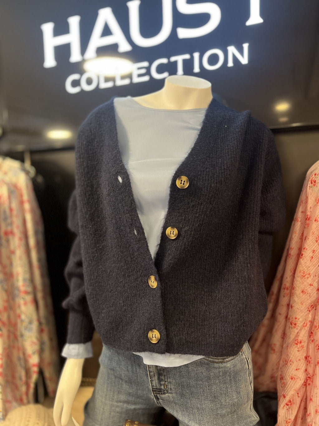 ROUGH CARDIGAN NAVY – Blå