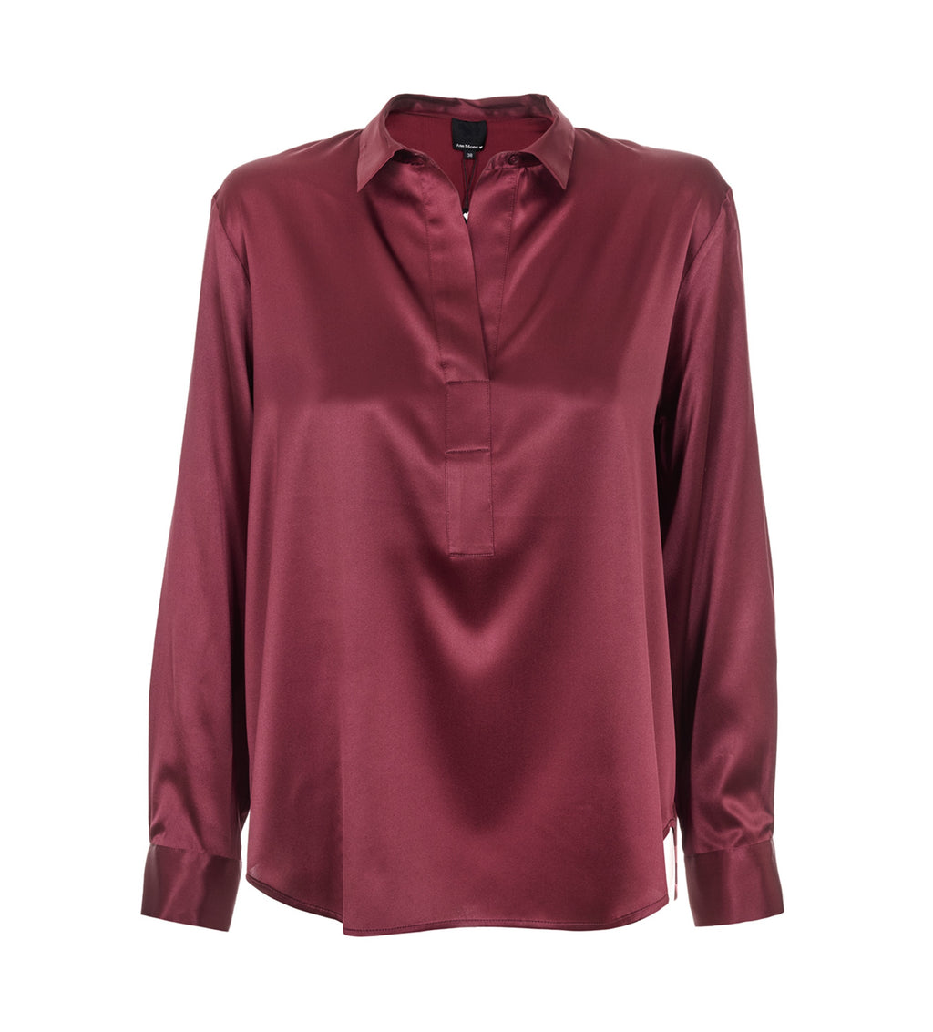 LEIA SILKE BLUSE MED STRETCH – Burgunder