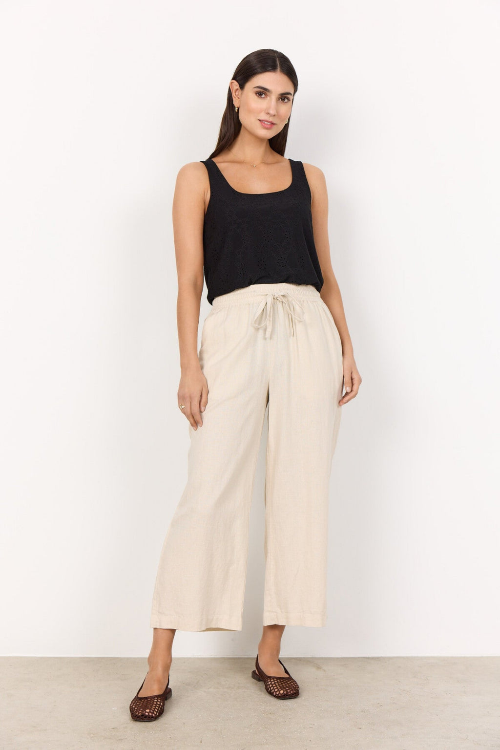 INA 12-C LIN BUKSE CROPT – Beige