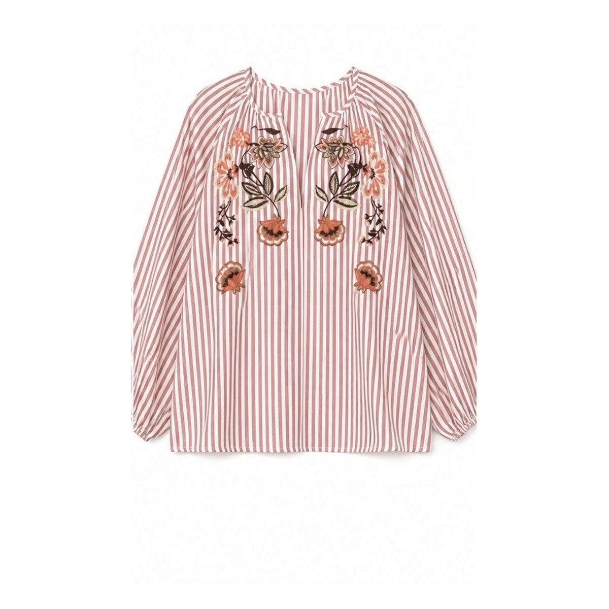 BOHEME SHIRT WITH EMBRODERY & STRIPES – Oransje