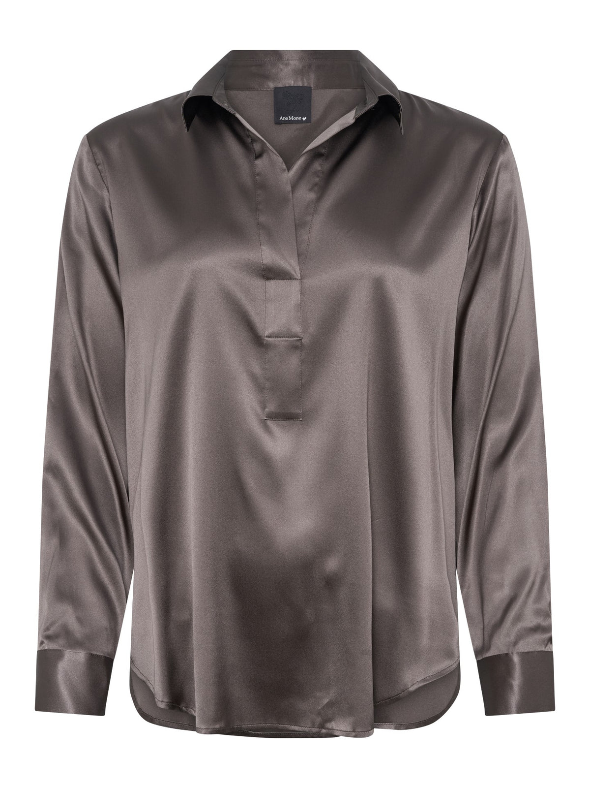 LEIA SILKE BLUSE MED STRETCH – Brun