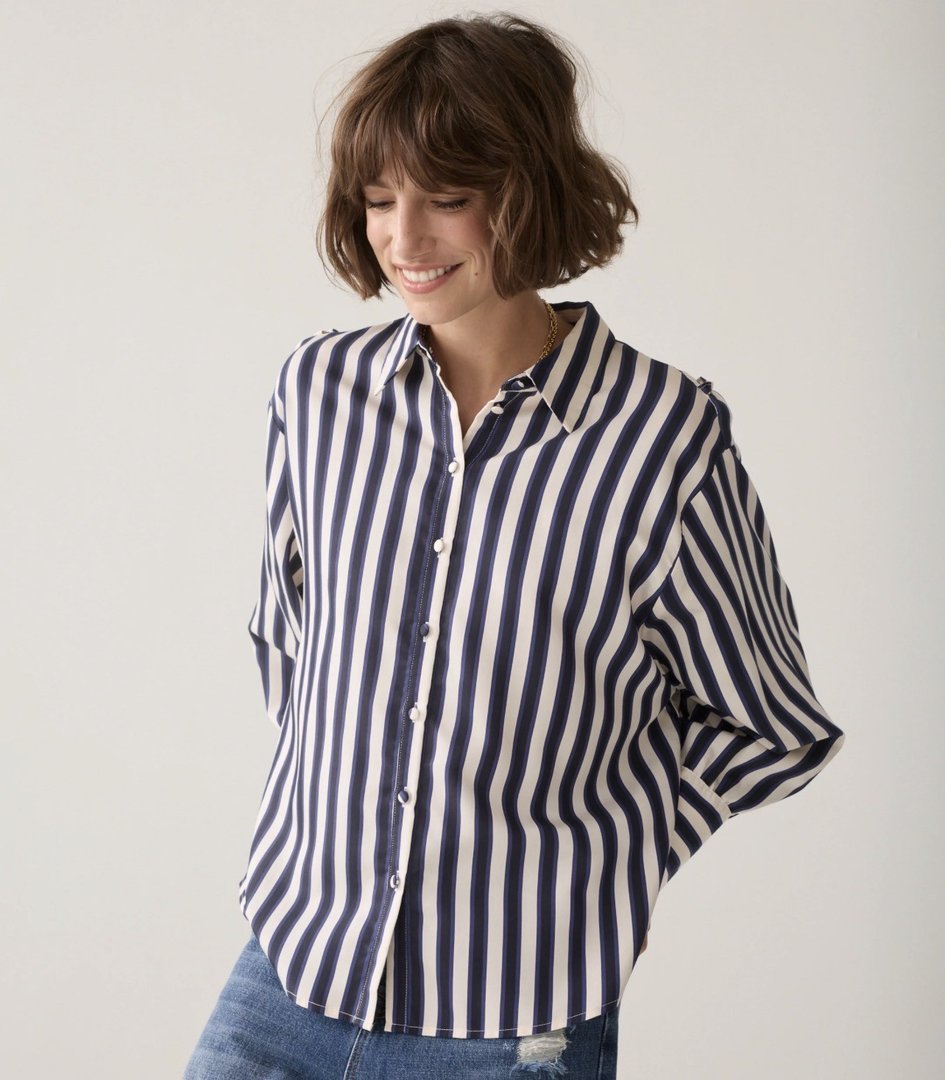 BLUSE STRIPE SATIN – Svart