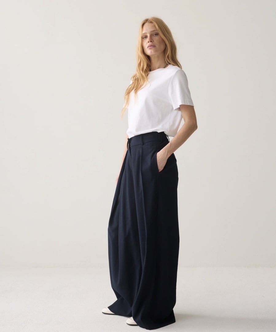 TROUSERS TWILL WIDE – Blå