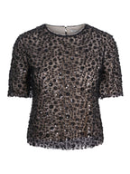 Haust Pearl Party Blouse – sort festtopp med paljetter og korte ermer til dame, sett forfra