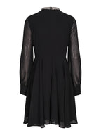 Haust Ribbon Dress, Short i sort med glitrende høy hals og lange transparente ermer, sett bakfra