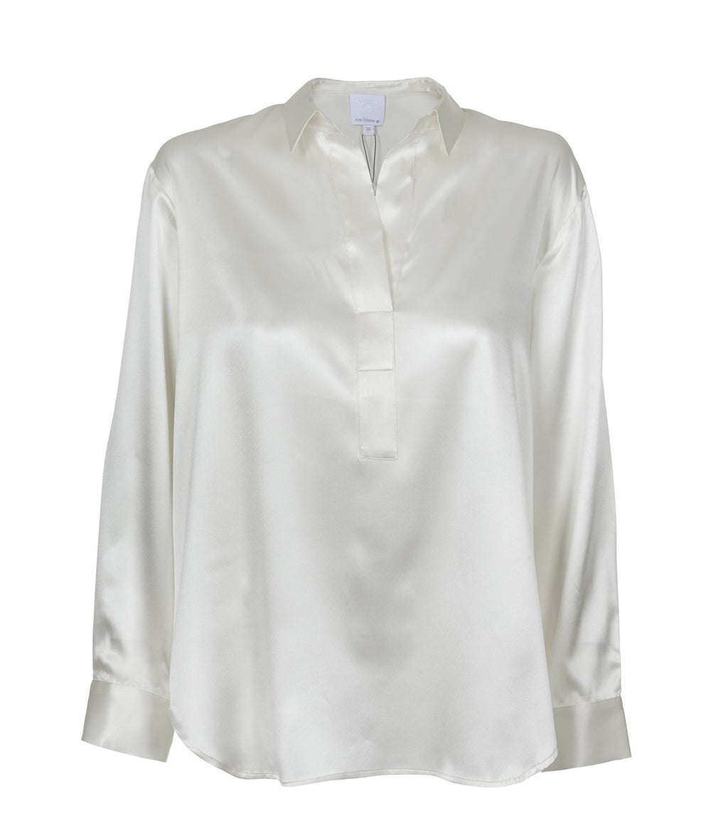 LEIA SILKE BLUSE MED STRETCH OFFWHITE – Hvit