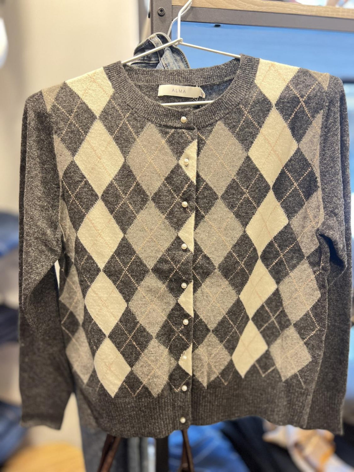 LULLA INTARSIA CARDIGAN ULLCARDIGAN – Grå