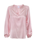 MARIANN SILKEBLUSE MED STRETCH, UTEN KRAGE. – Rosa