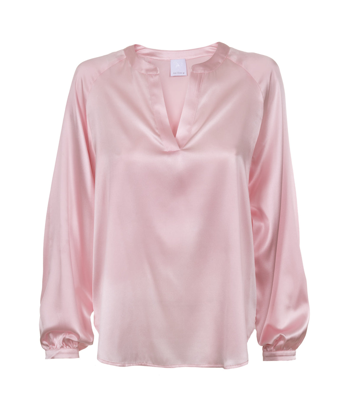 MARIANN SILKEBLUSE MED STRETCH, UTEN KRAGE. – Rosa