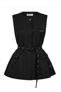 Haute L'Amitie Premiere peplum vest med belte i sort til dame, sett forfra