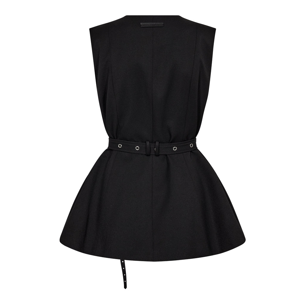 Haute L'Amitie Premiere peplum vest med belte i sort til dame, sett bakfra