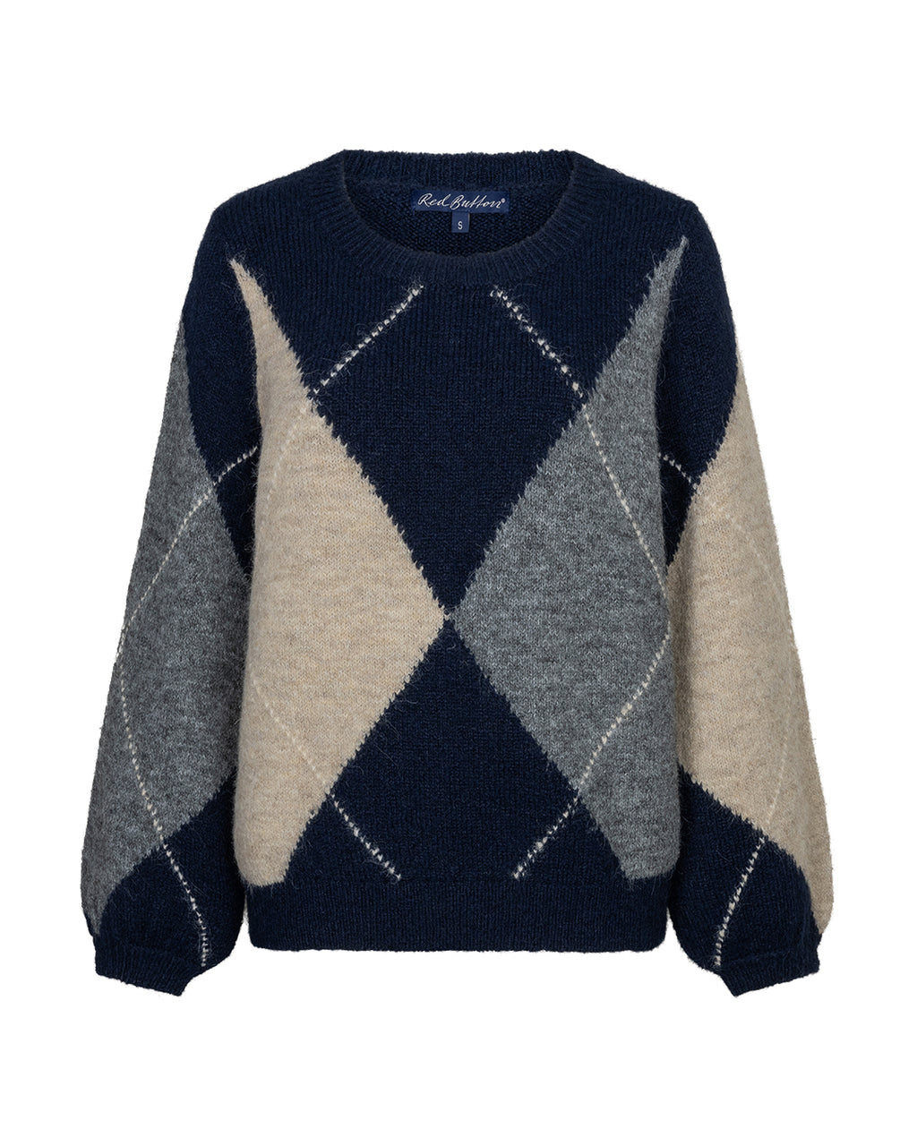 Red Button Argyle Sweater genser i indigo med rutemønster til dame – bilde 1