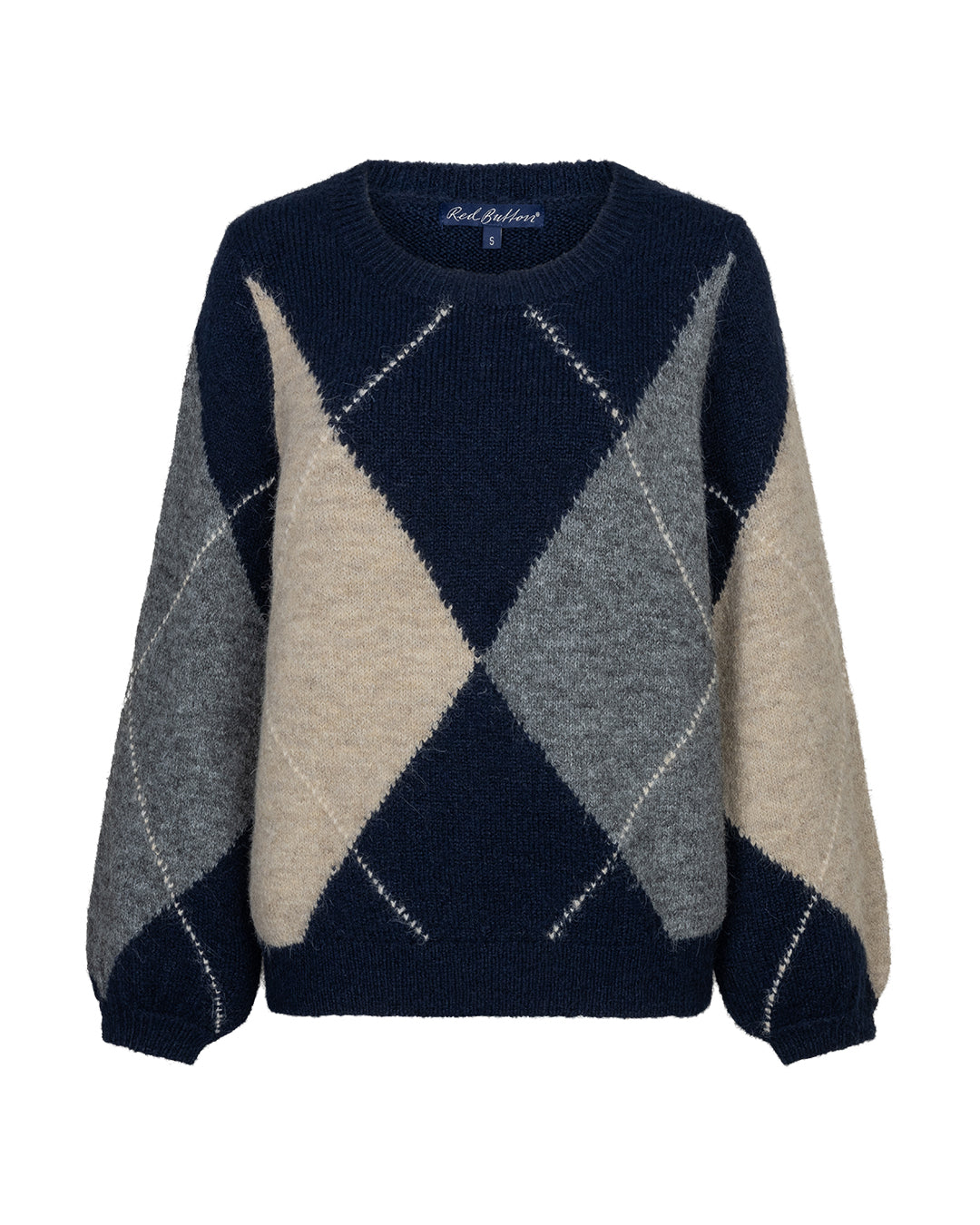 Red Button Argyle Sweater genser i indigo med rutemønster til dame – bilde 1