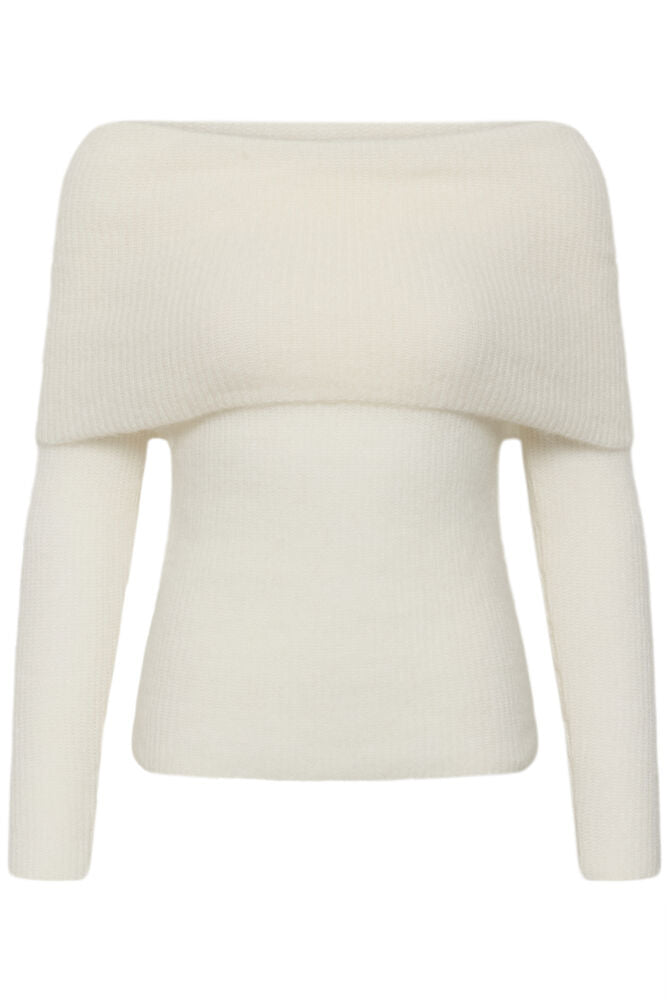 Part Two Doret Pullover – ecru strikkegenser med bred krage til dame, sett forfra